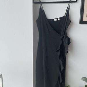 Wilfred Black Ruffled Midi Slip Dress